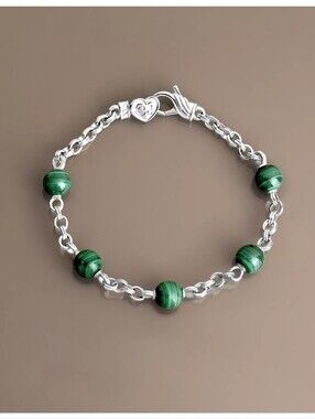 Christian James Gemstone Sterling Silver Bead Double Rolo Bracelet